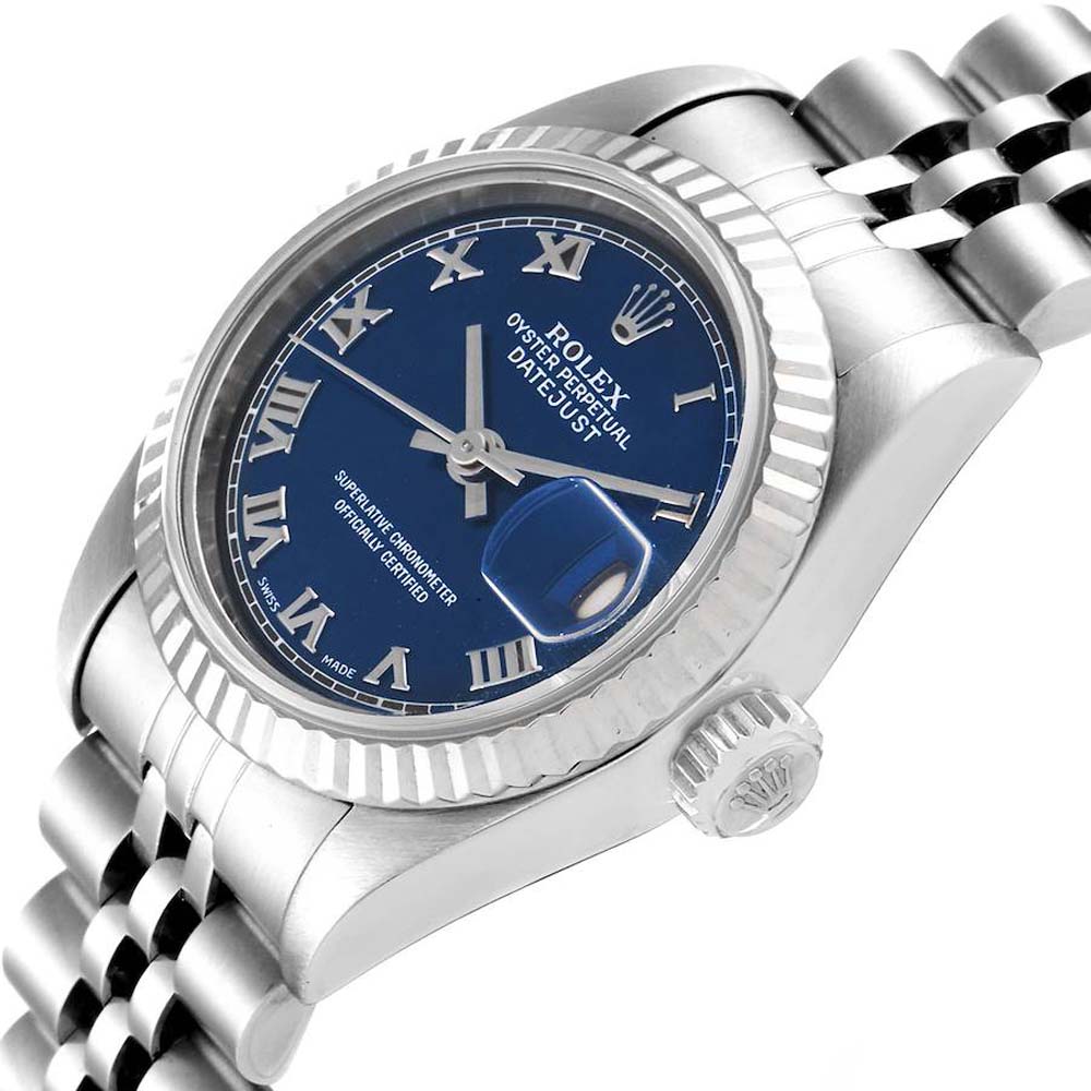 

Rolex Blue 18K White Gold And Stainless Steel Datejust 69174 Women's Wristwatch 26 MM
