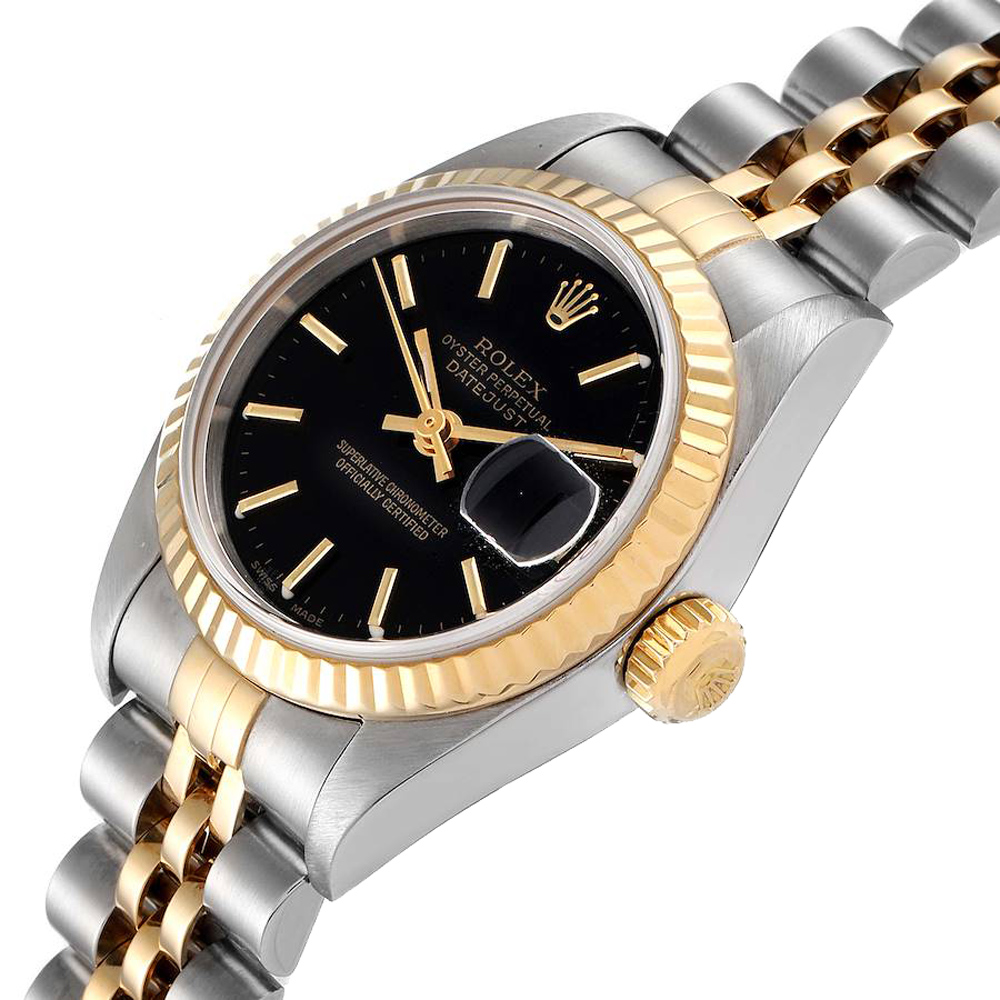 

Rolex Black 18K Yellow Gold And Stainless Steel Datejust 79173 Women's Wristwatch 26 MM