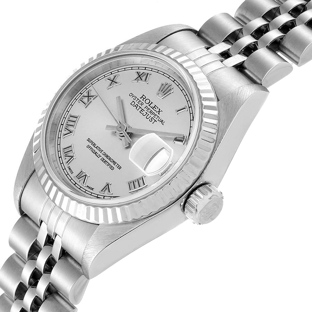 

Rolex Silver 18K White Gold And Stainless Steel Datejust 69174 Women's Wristwatch 26 MM