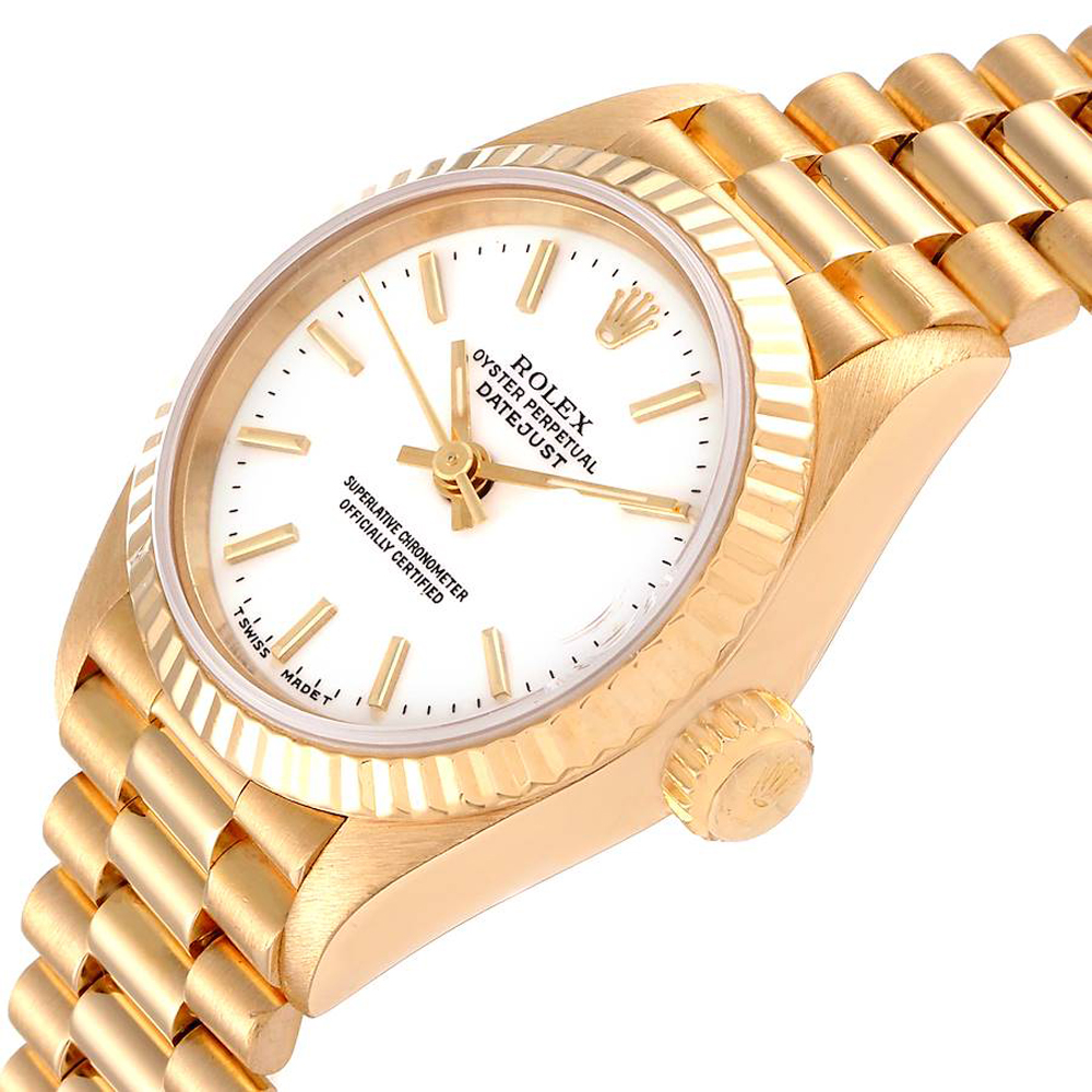 

Rolex White 18K Yellow Gold President Datejust 69178 Women's Wristwatch 26 MM
