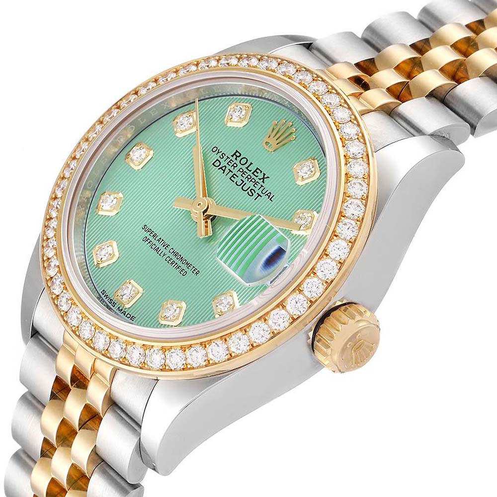 

Rolex Green Diamonds 18K Yellow Gold And Stainless Steel Datejust 279383 Women's Wristwatch 28 MM