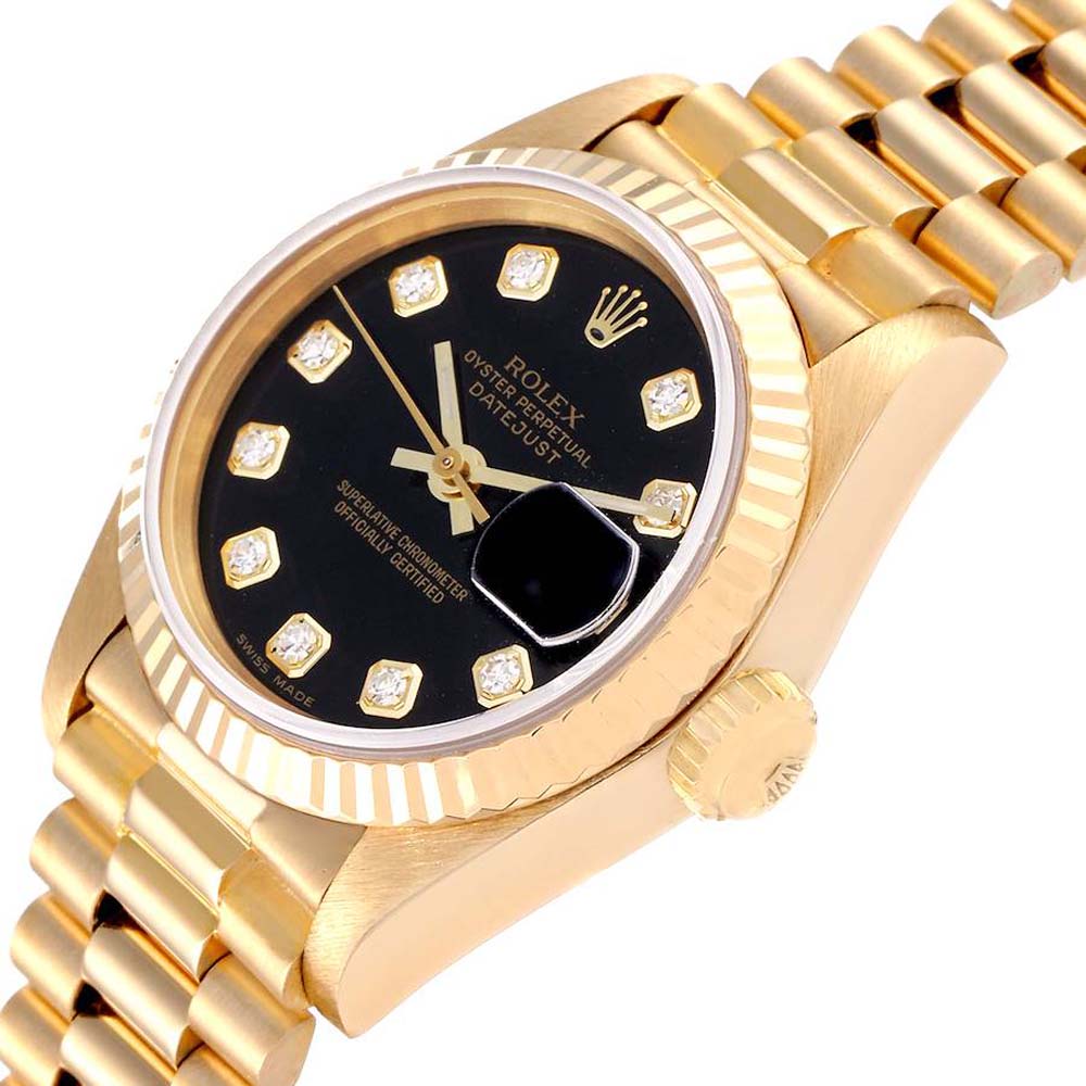 

Rolex Black Diamonds 18K Yellow Gold President Datejust 69178 Women's Wristwatch 26 MM