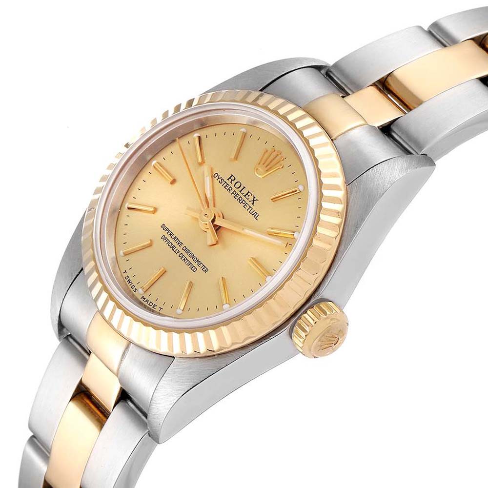 

Rolex Champagne 18K Yellow Gold And Stainless Steel Oyster Perpetual 76193 Women's Wristwatch 24 MM