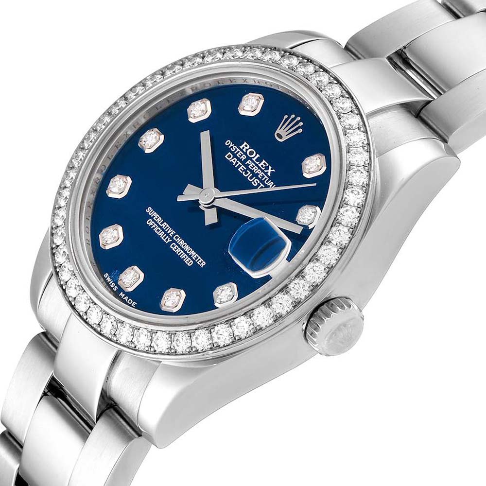 

Rolex Blue Diamonds 18k White Gold And Stainless Steel Datejust 178384 Women's Wristwatch 31 MM