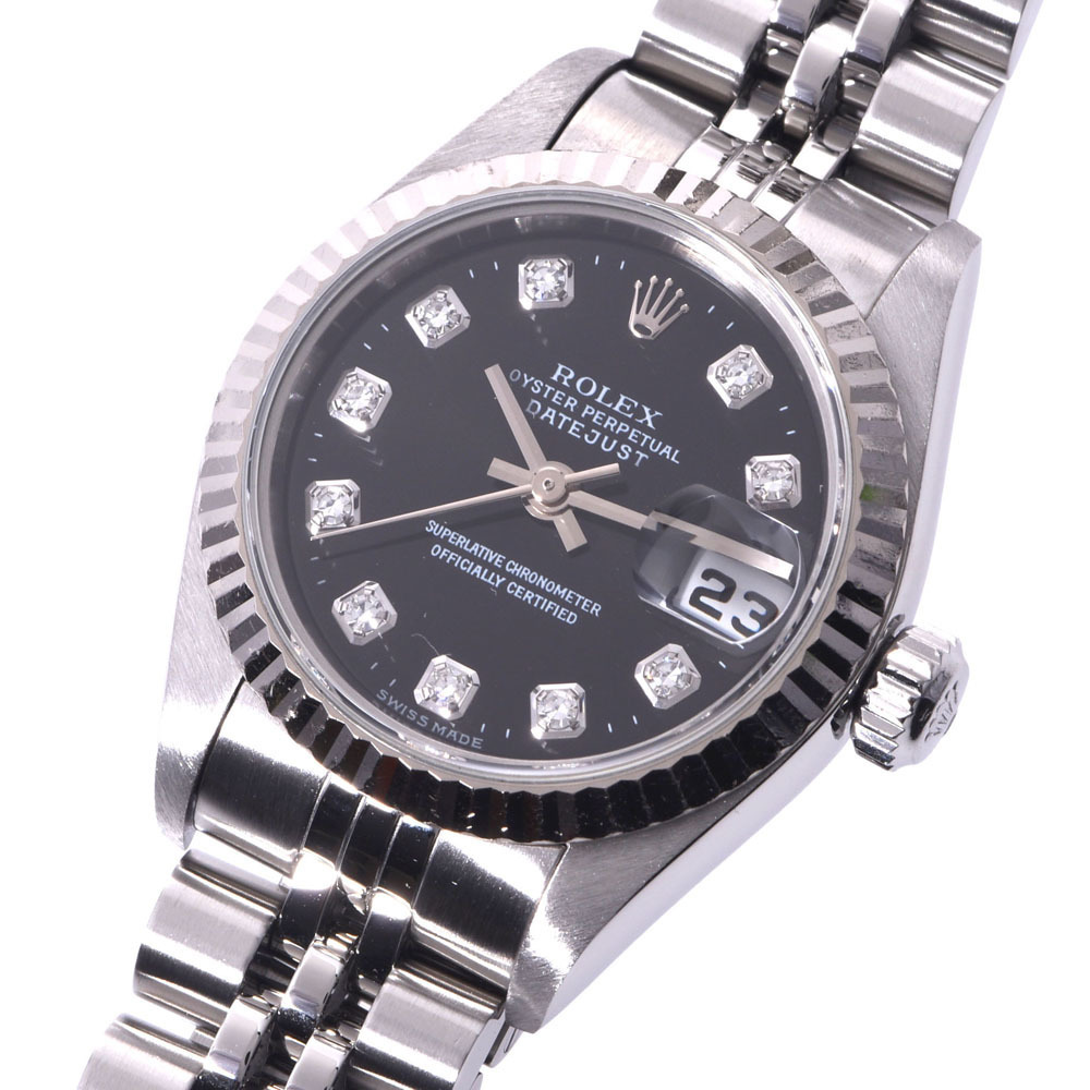 

Rolex Black Diamonds 18K White Gold And Stainless Steel Datejust 69174 Automatic Women's Wristwatch 26 MM