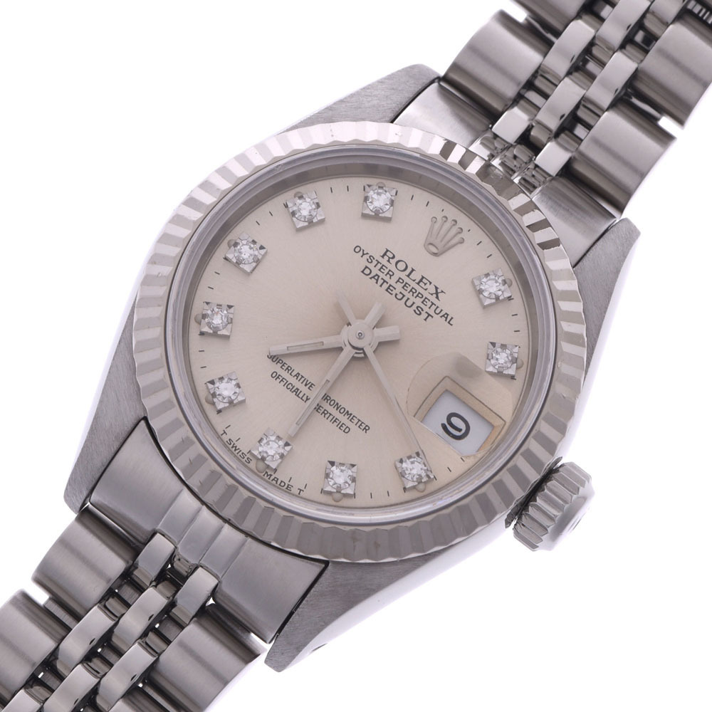 

Rolex Silver Diamonds 18K White Gold And Stainless Steel Datejust 69174 Automatic Women's Wristwatch 26 MM