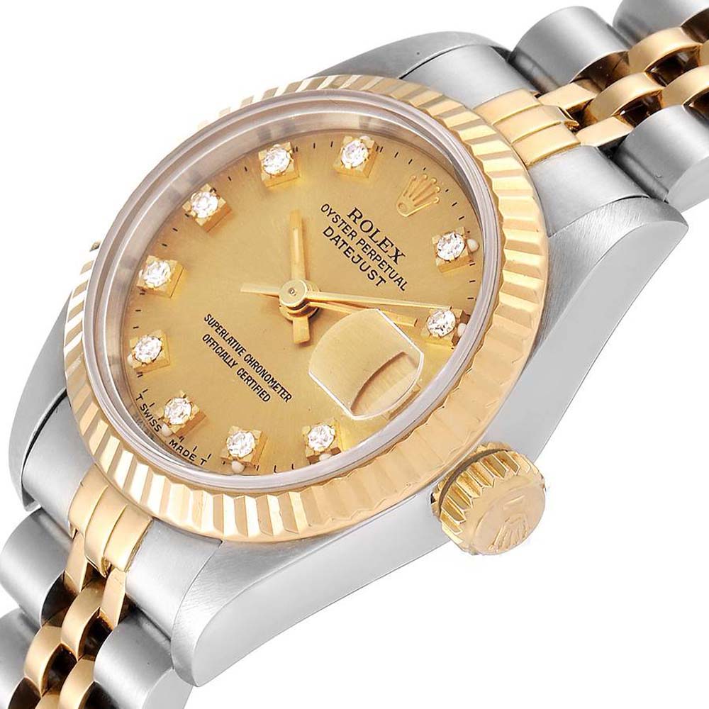 

Rolex Champagne Diamonds 18K Yellow Gold And Stainless Steel Datejust 69173 Women's Wristwatch 26 MM