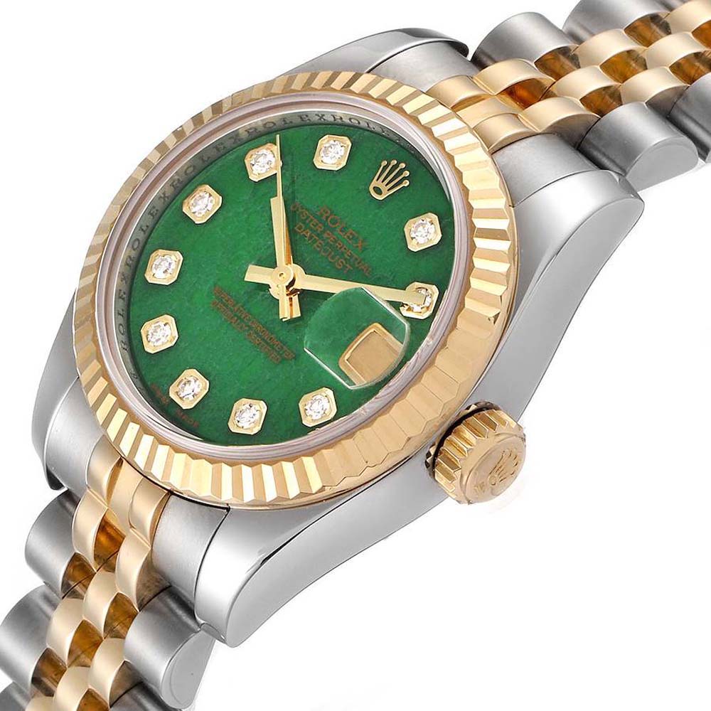 

Rolex Green Jade Diamonds 18K Yellow Gold And Stainless Steel Datejust 179173 Women's Wristwatch 26 MM