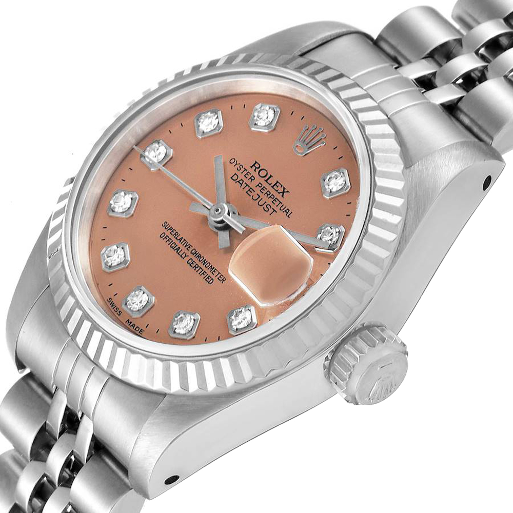 

Rolex Salmon Diamonds 18k White Gold And Stainless Steel Datejust 79174 Women's Wristwatch 26 MM, Pink