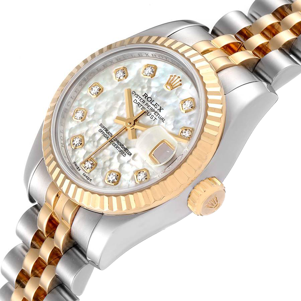 

Rolex MOP Diamonds 18K Yellow Gold And Stainless Steel Datejust 179173 Women's Wristwatch 26 MM, White