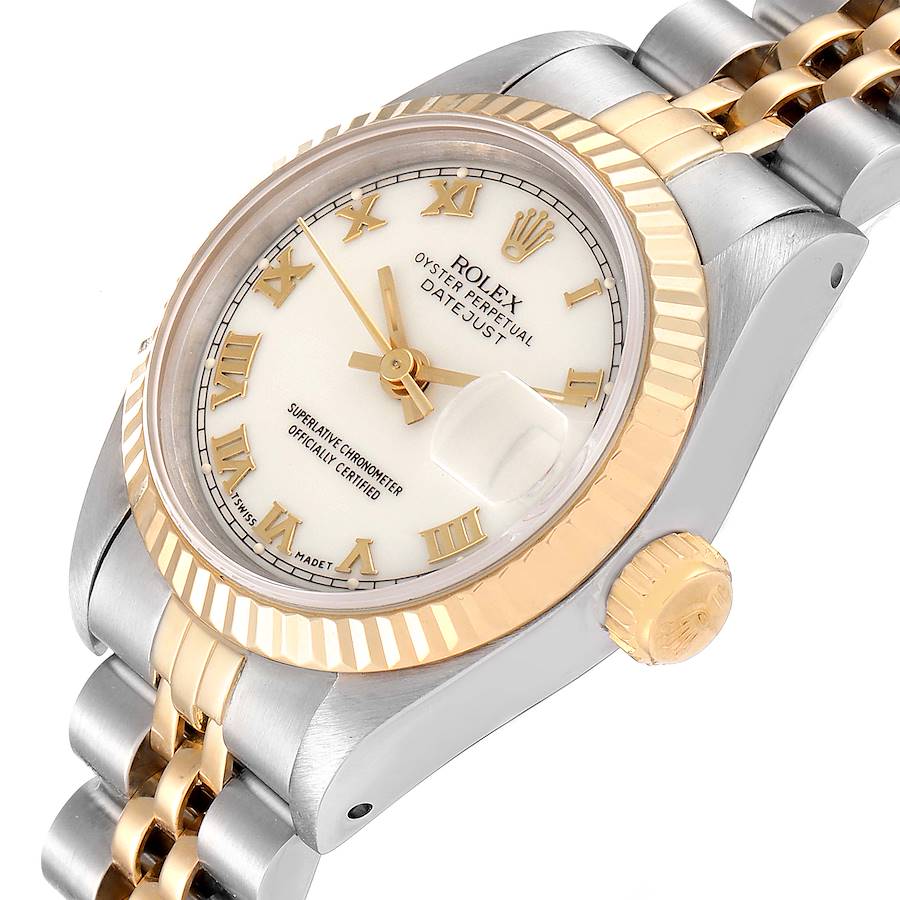 

Rolex White 18k Yellow Gold And Stainless Steel Datejust 69173 Women's Wristwatch 26 MM