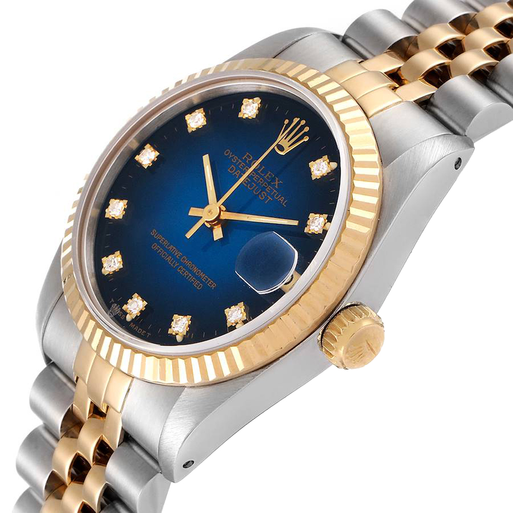 

Rolex Blue Diamonds 18K Yellow Gold And Stainless Steel Datejust 68273 Women's Wristwatch 31 MM