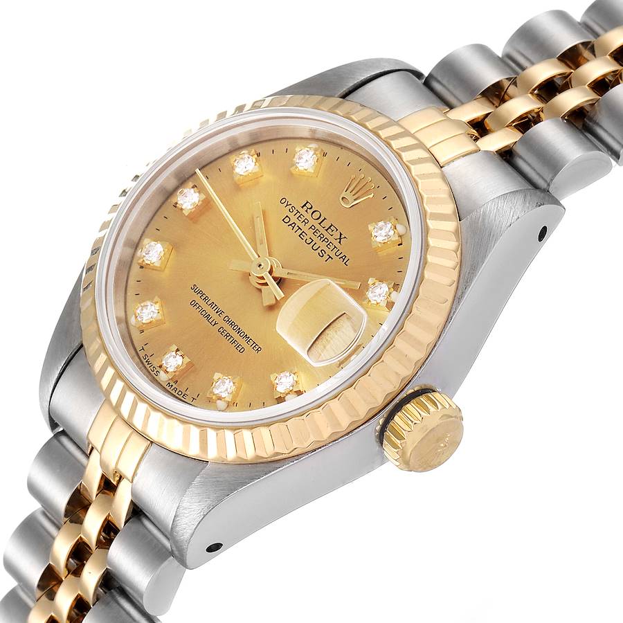 

Rolex Champagne Diamonds 18K Yellow Gold And Stainless Steel Datejust 69173 Women's Wristwatch 26 MM