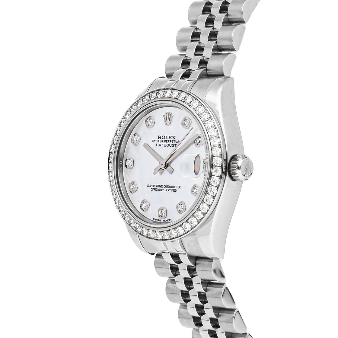 

Rolex MOP Diamonds 18k White Gold and Stainless Steel Datejust 178384 Women's Wristwatch 31 MM