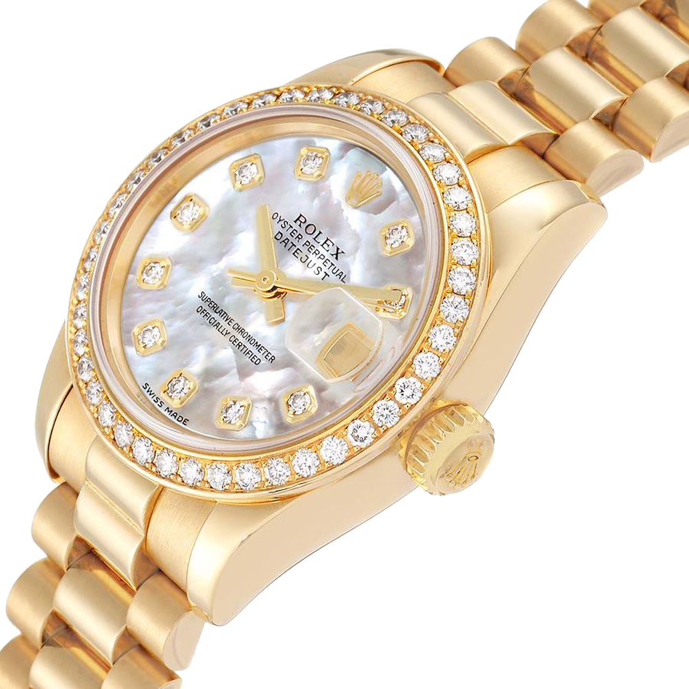 

Rolex MOP Diamonds 18k Yellow Gold President 179138 Women's Wristwatch 26 MM, White