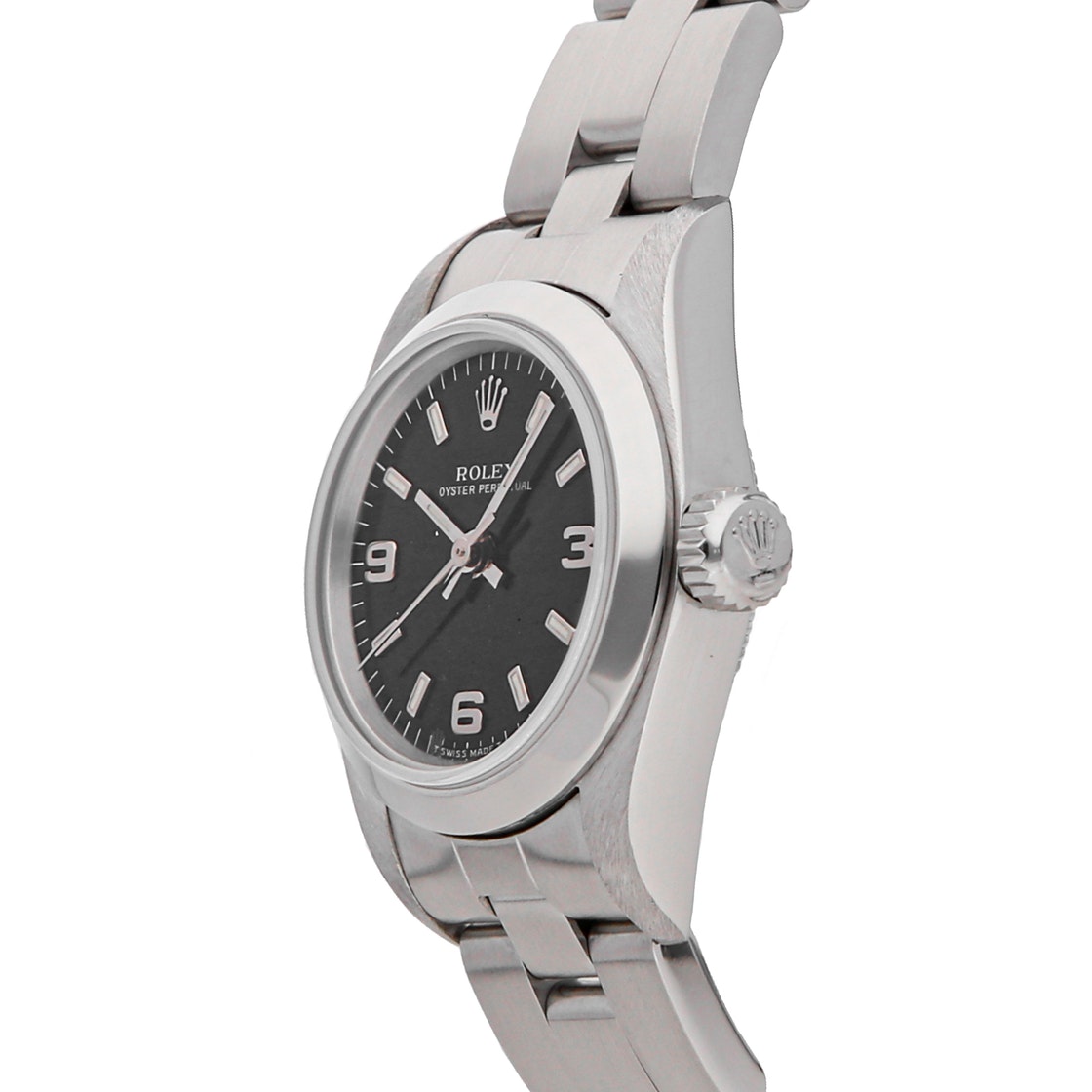 

Rolex Black Stainless Steel Oyster Perpetual 67180 Women's Wristwatch 24 MM