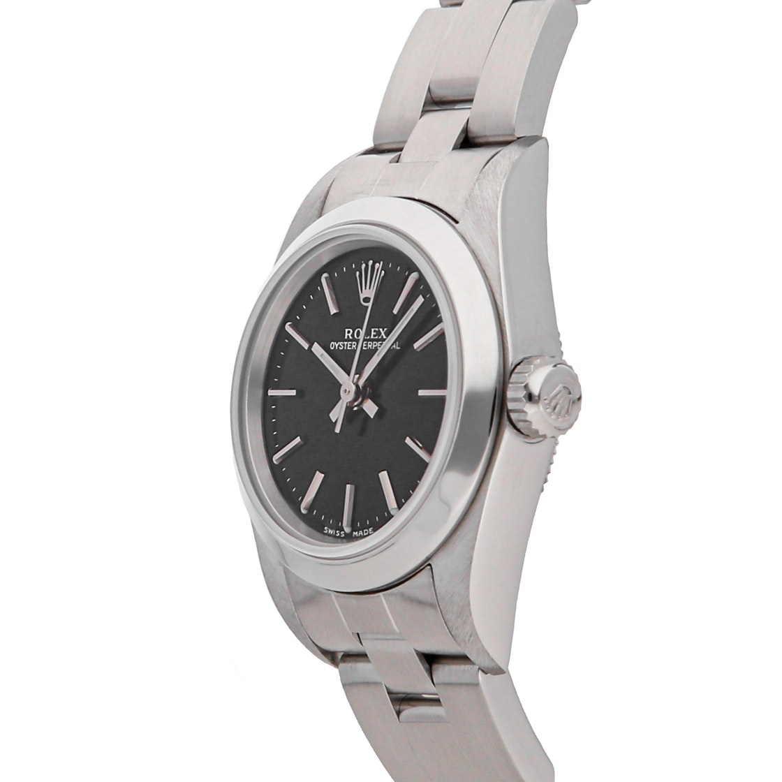 

Rolex Black Stainless Steel Oyster Perpetual 76080 Women's Wristwatch 24 MM