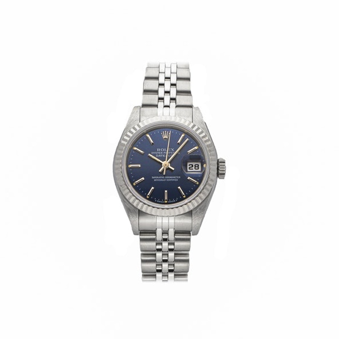 

Rolex Blue 18K White Gold And Stainless Steel Datejust 69174 Women's Wristwatch 26 MM