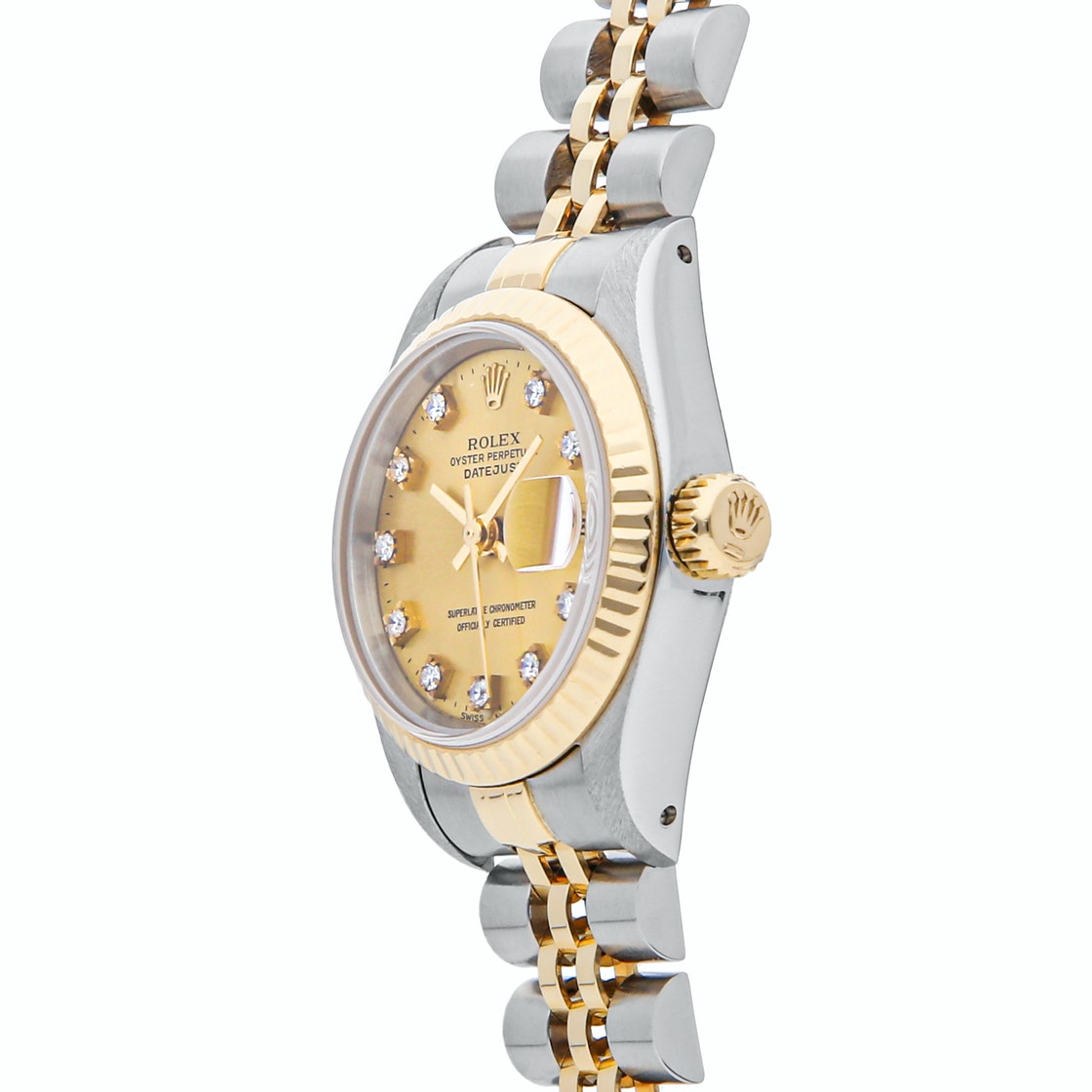 

Rolex Champagne Diamonds 18K Yellow Gold And Stainless Steel Datejust 69173 Women's Wristwatch 26 MM