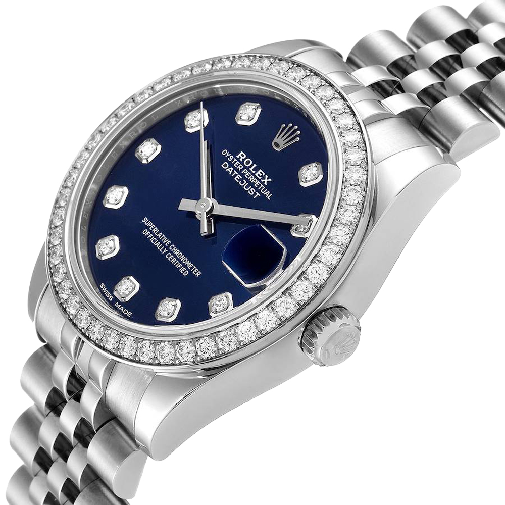 

Rolex Blue Diamonds 18k White Gold And Stainless Steel Datejust 178384 Women's Wristwatch 31 MM