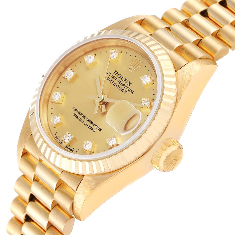 

Rolex Champagne Diamonds 18K Yellow Gold President Datejust 69178 Women's Wristwatch 26 MM