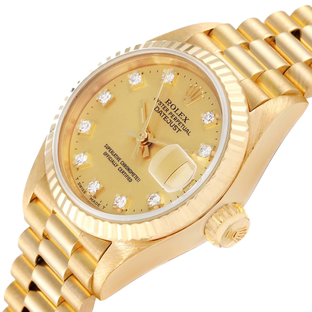 

Rolex Champagne Diamonds 18K Yellow Gold President Datejust 69178 Women's Wristwatch 26 MM