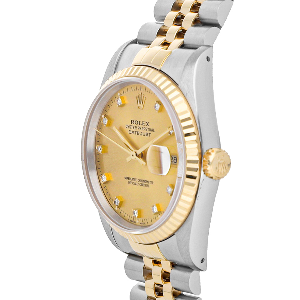 

Rolex Champagne Diamonds 18k Yellow Gold And Stainless Steel Datejust 16233 Women's Wristwatch 36 MM