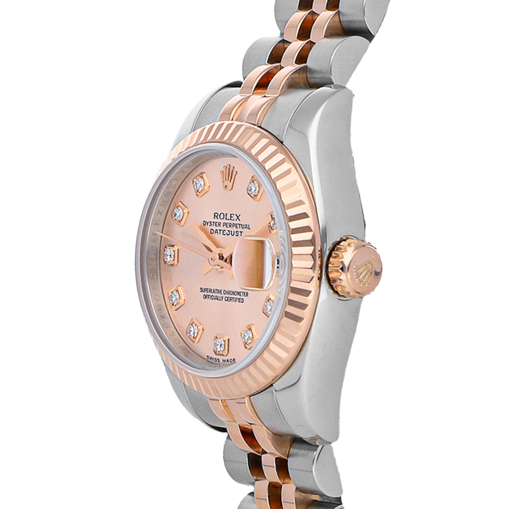 

Rolex Salmon Diamonds 18K Rose Gold And Stainless Steel Datejust 179171 Women's Wristwatch 26 MM, Pink