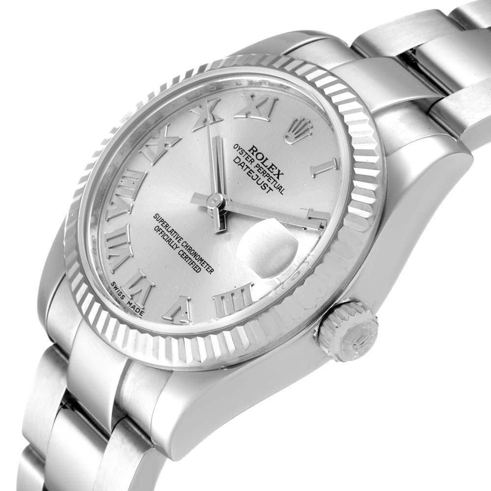 

Rolex Silver 18K White Gold And Stainless Datejust 178274 Women's Wristwatch 31 MM