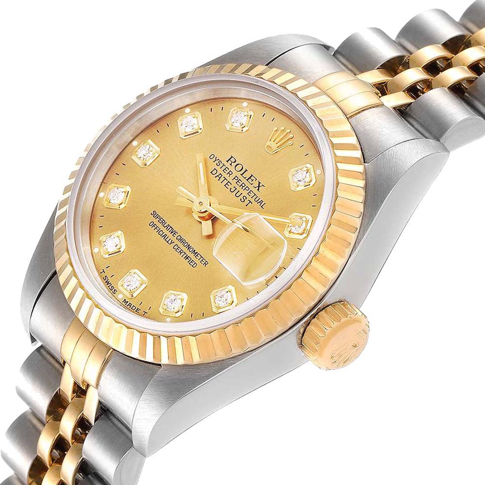 

Rolex Champagne Diamonds 18K Yellow Gold And Stainless Steel Datejust 69173 Women's Wristwatch 26 MM