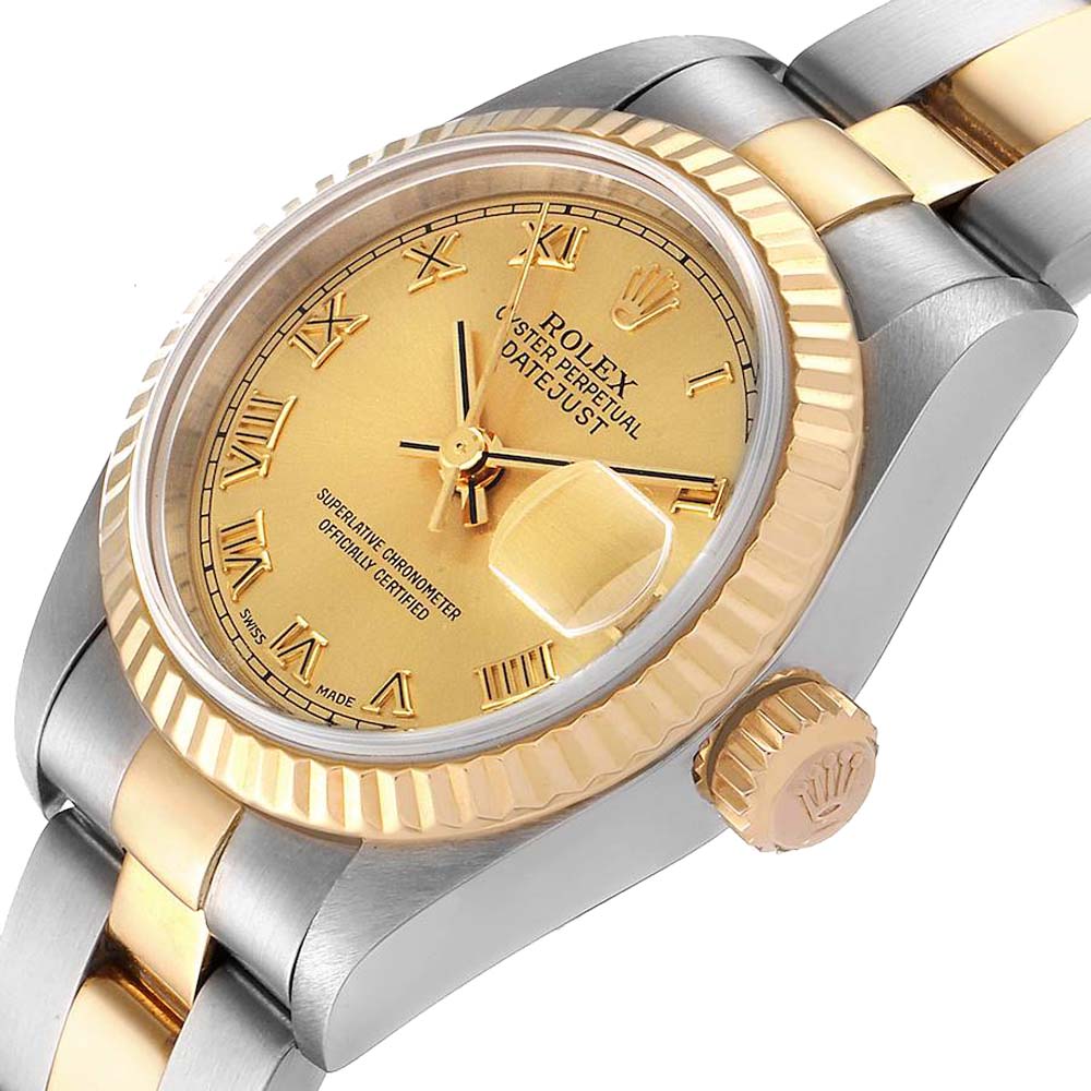 

Rolex Champagne 18K Yellow Gold And Stainless Steel Datejust 79173 Women's Wristwatch 26 MM