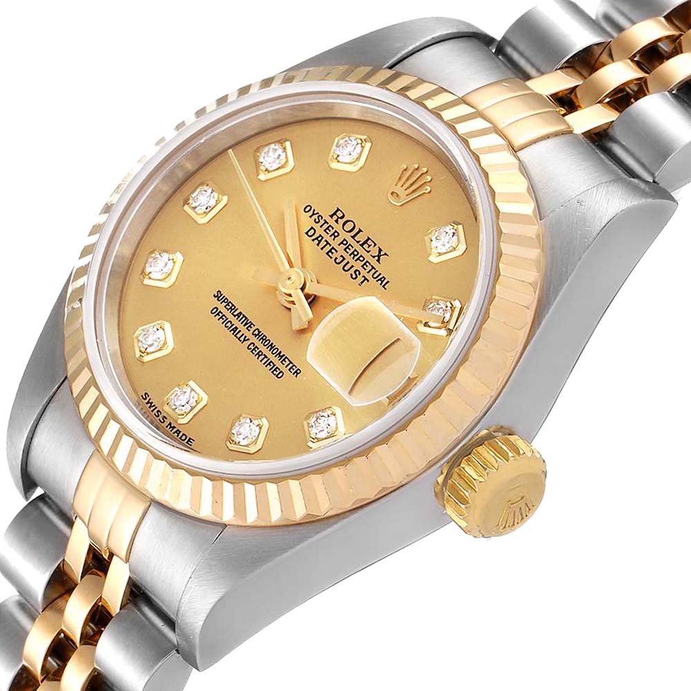 

Rolex Champagne Diamonds 18K Yellow Gold And Stainless Steel Datejust 79173 Women's Wristwatch 26 MM