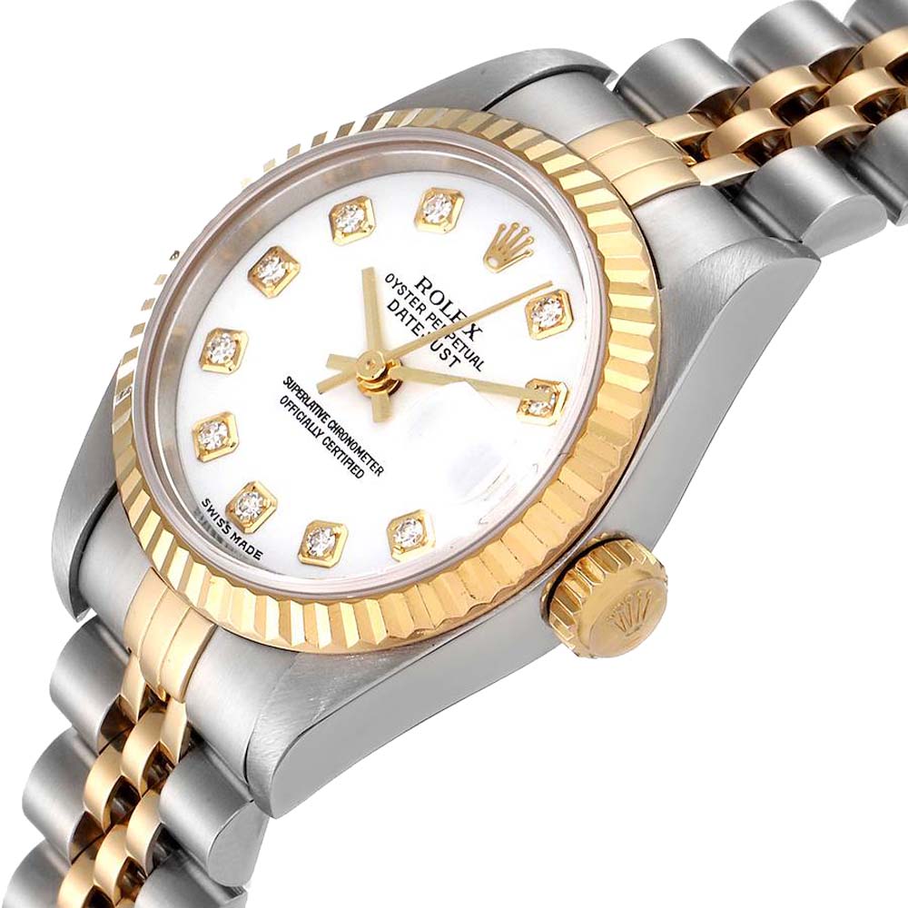 

Rolex White 18K Yellow Gold And Stainless Steel Datejust 79173 Women's Wristwatch 26 MM