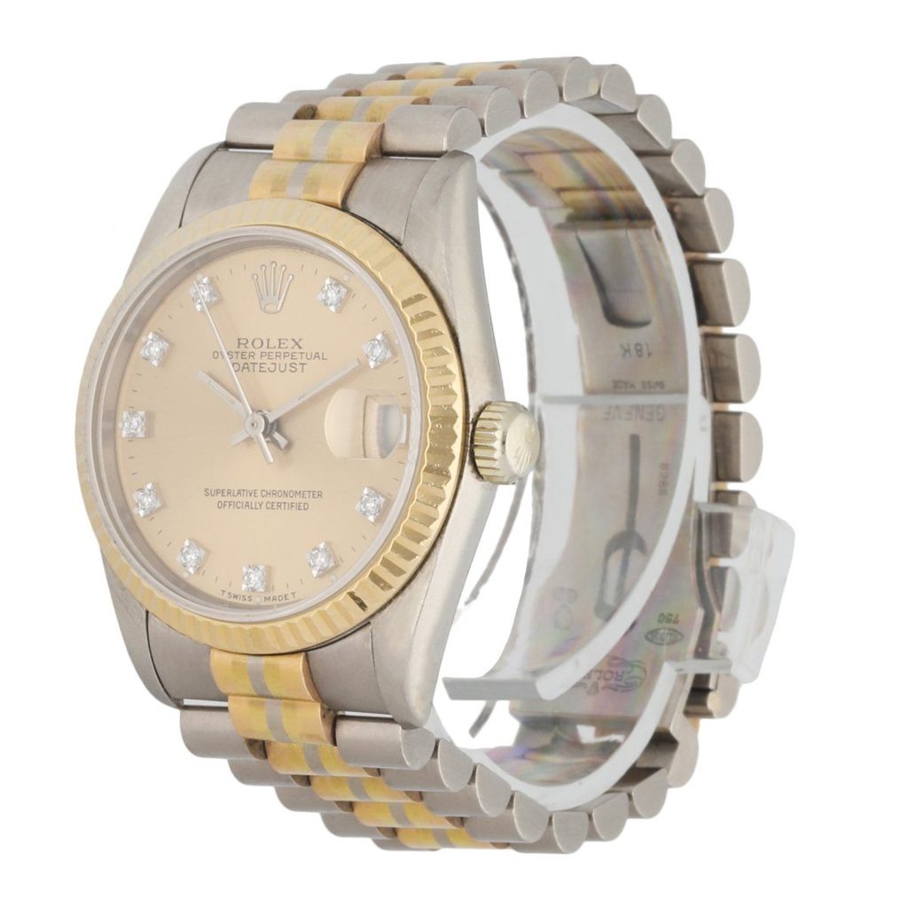 

Rolex Champagne Diamond 18K Yellow/White/Rose Gold Datejust Tridor 68279 Women's Wristwatch 31 MM