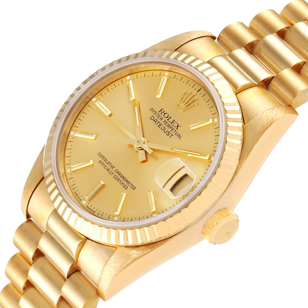 

Rolex Champagne 18K Yellow Gold President Datejust 68278 Women's Wristwatch 31 MM