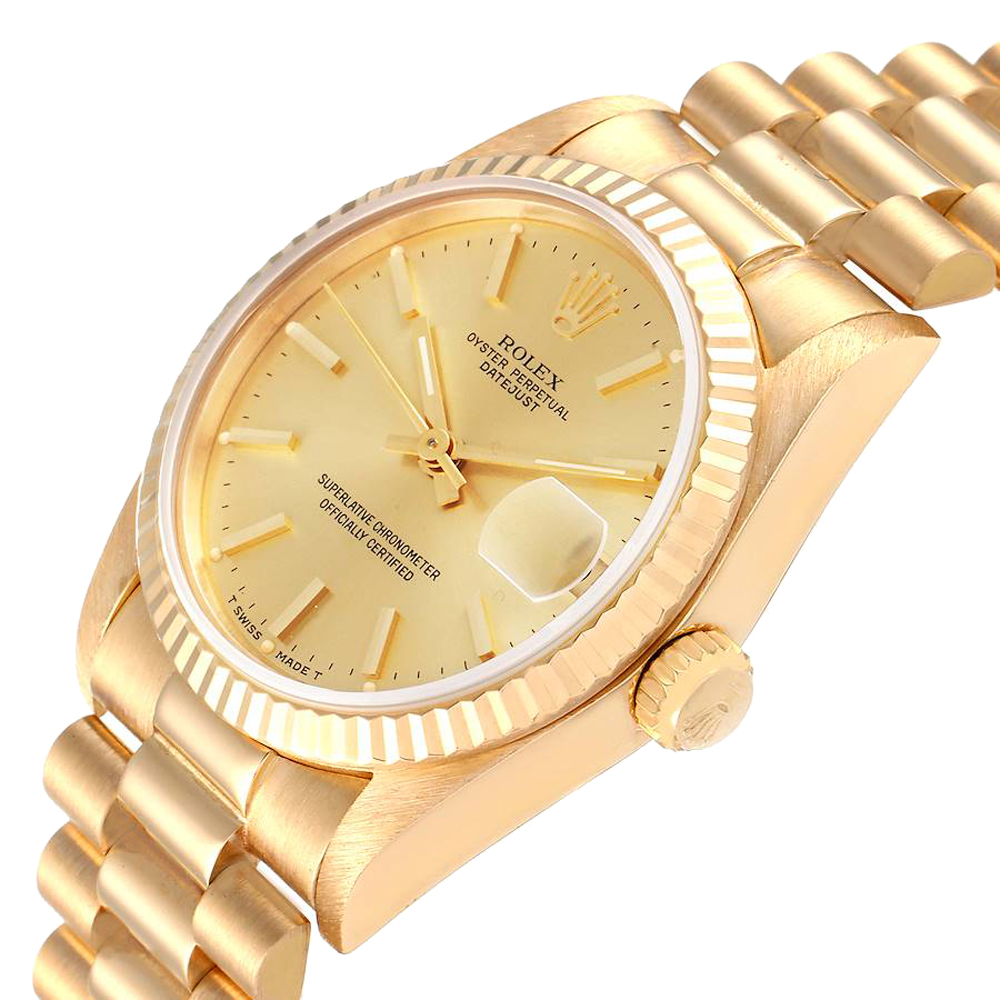 

Rolex Champagne 18K Yellow Gold President Datejust 68278 Women's Wristwatch 31 MM