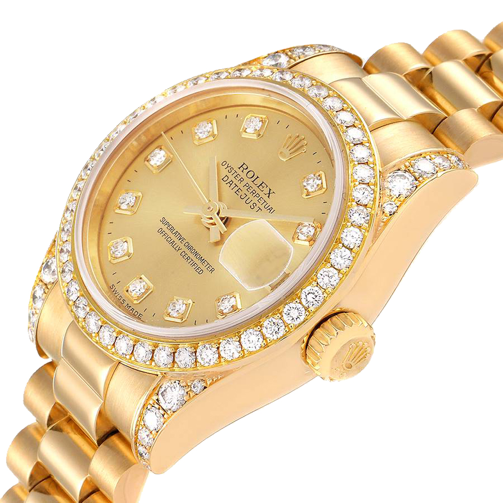 

Rolex Champagne Diamonds 18k Yellow Gold President Datejust 179158 Women's Wristwatch 26 MM