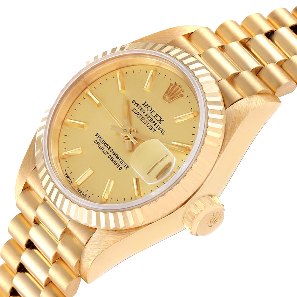 

Rolex Champagne 18K Yellow Gold President Datejust 69178 Women's Wristwatch 26 MM
