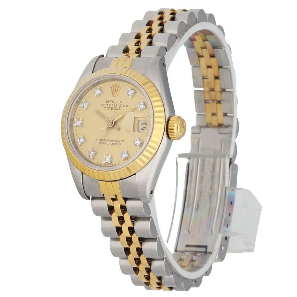 

Rolex Champagne Diamonds 18K Yellow Gold And Stainless Steel Datejust 69173 Women's Wristwatch 26 MM