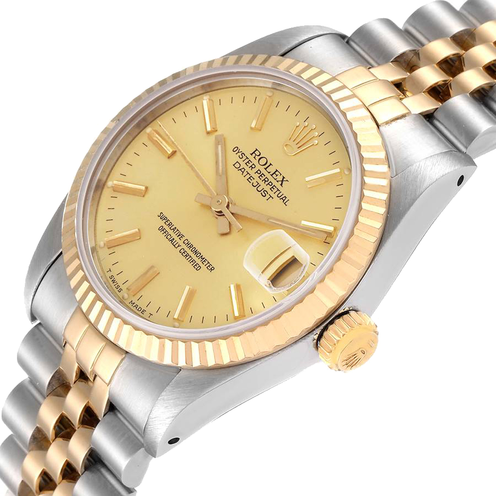 

Rolex Champagne 18K Yellow Gold And Stainless Steel Datejust 68273 Women's Wristwatch 31 MM