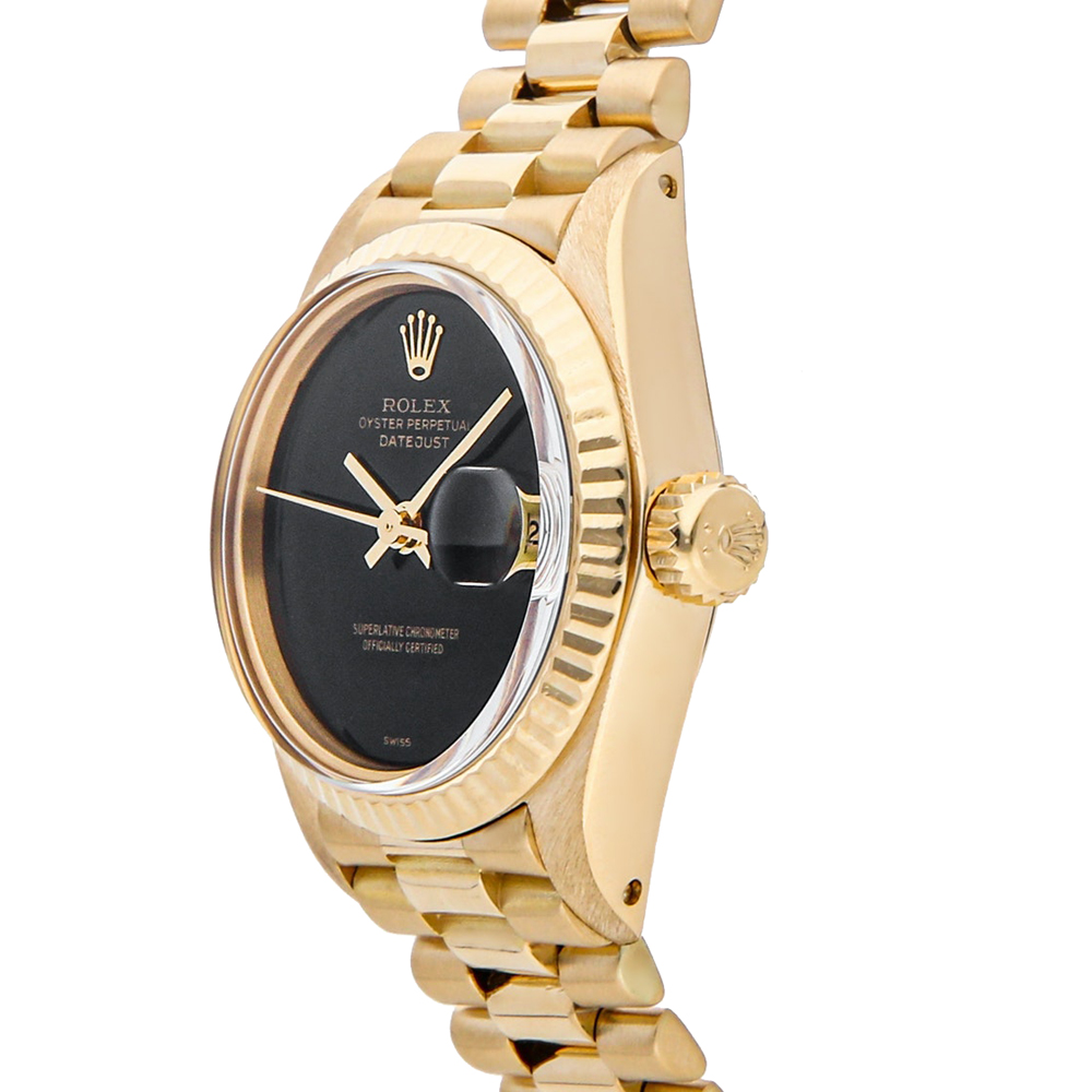 

Rolex Black 18K Yellow Gold Datejust 69178 Women's Wristwatch 26 MM