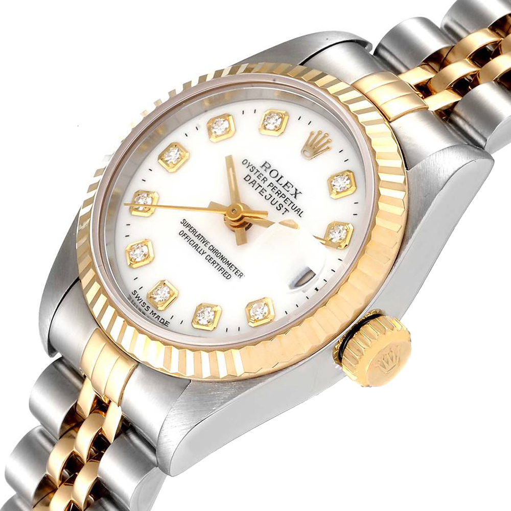 

Rolex White Diamonds 18K Yellow Gold And Stainless Steel Datejust 69173 Women's Wristwatch 26 MM