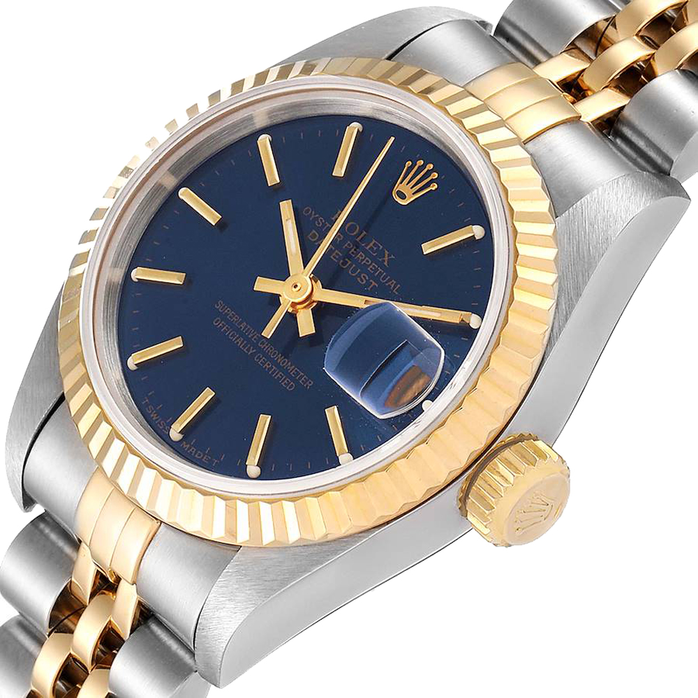 

Rolex Blue 18K Yellow Gold And Stainless Steel Datejust 69173 Women's Wristwatch 26 MM