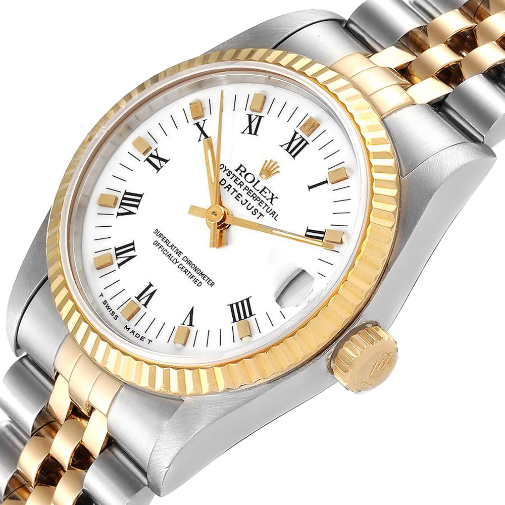 

Rolex White 18K Yellow Gold And Stainless Steel Datejust 68273 Women's Wristwatch 31 MM