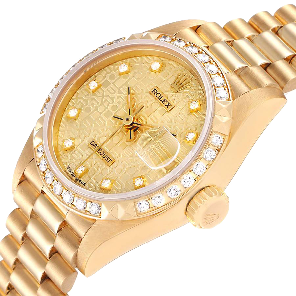 

Rolex Champagne Diamonds 18K Yellow Gold President 69268 Women's Wristwatch 26 MM