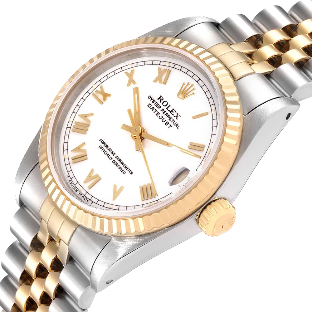 

Rolex White 18K Yellow Gold And Stainless Steel Datejust 68273 Women's Wristwatch 31 MM