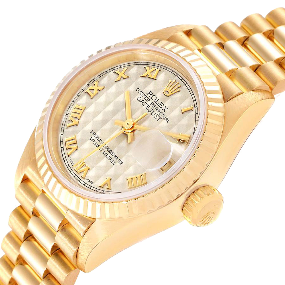 

Rolex Silver 18K Yellow Gold President Datejust 69178 Women's Wristwatch 26 MM