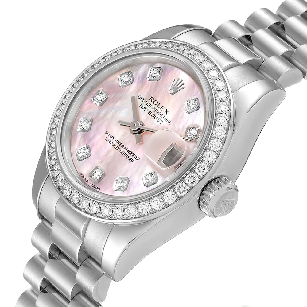 

Rolex MOP Diamonds Platinum President 179136 Women's Wristwatch 26 MM, White