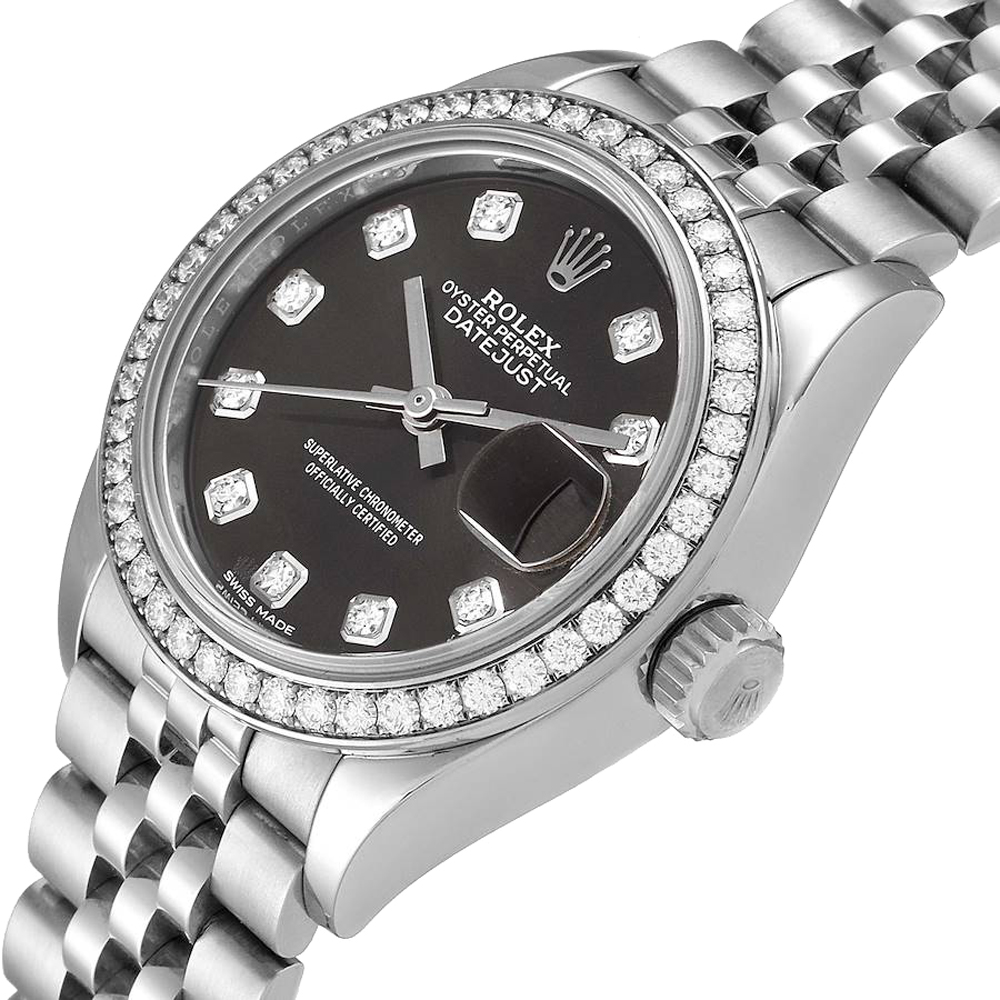 

Rolex Grey Diamonds 18K White Gold And Stainless Steel Datejust 279384 Women's Wristwatch 28 MM