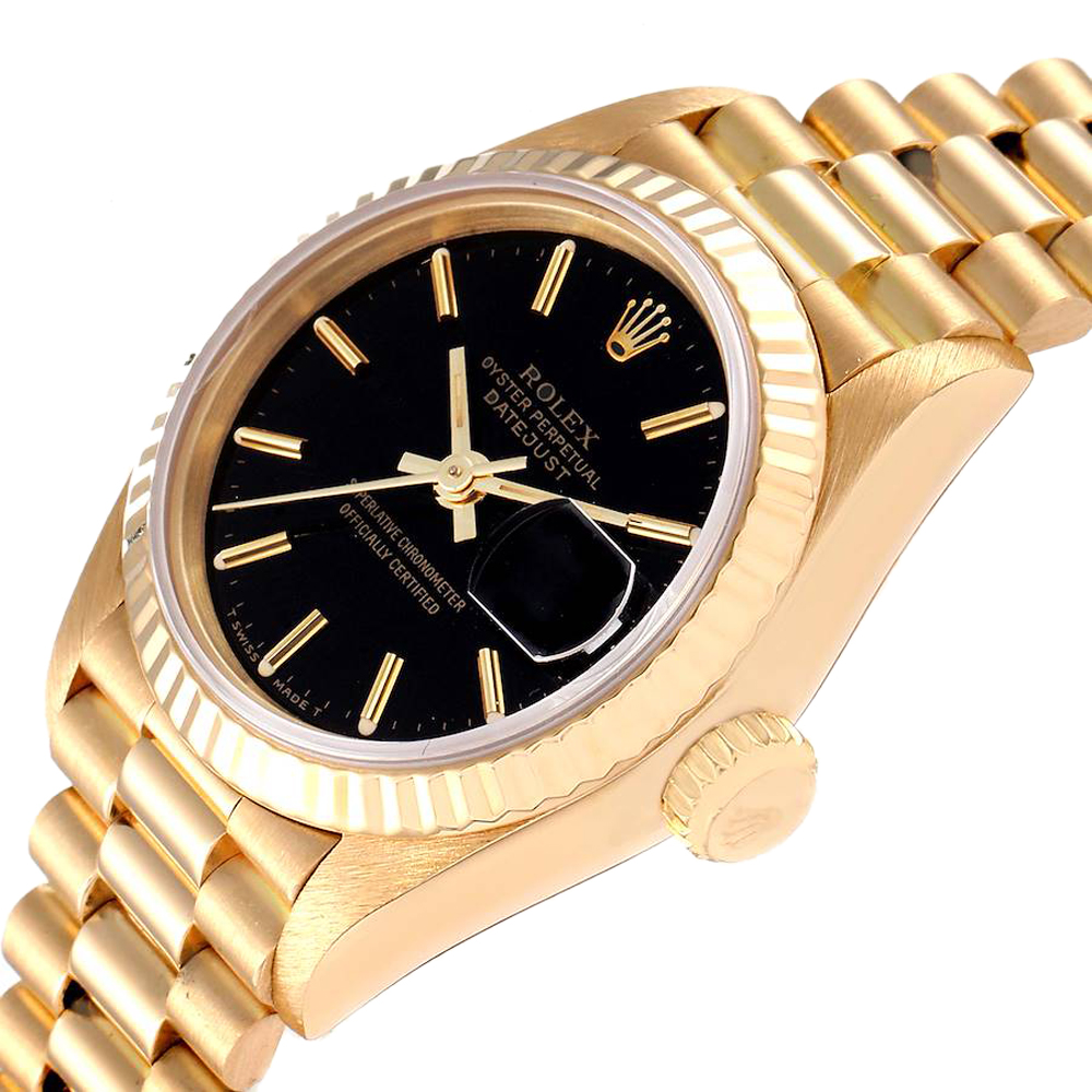 

Rolex Black 18K Yellow Gold President Datejust 69178 Women's Wristwatch 26 MM